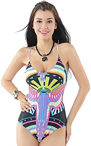 EORISH Women's Brazilian colorful One Piece Swimsuit Bandage Back Monokini (Asian M, Color-3)
