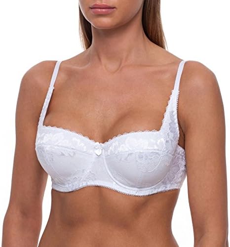 fruitVogue Women's Demi &amp; Balconette Underwire Lightly Padded Lace Bra 34 B White (SL_575_75B)