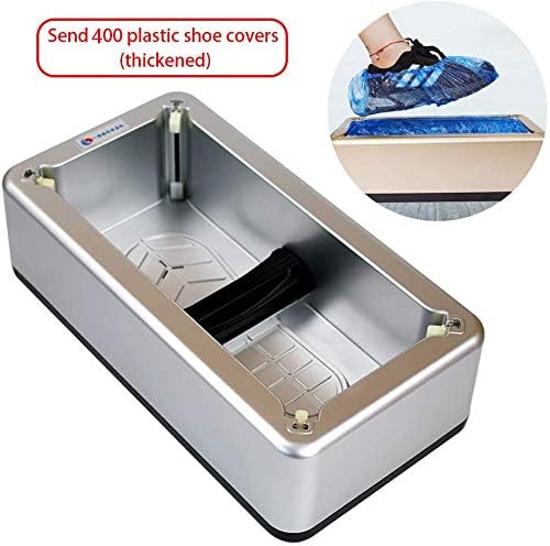 Automatic Shoe Cover Dispenser 100 Pieces Disposable Plastic Boots and Shoe Covers, Portable Shoe Cover Dispenser Shoe Covers for Medical, Home, Shop and Office,Silver Shoe Cover Machine+400