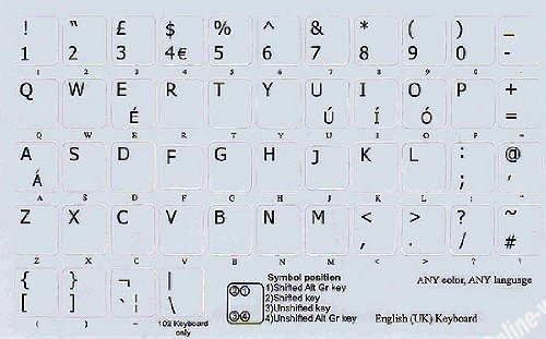 ENGLISH UK NON TRANSPARENT KEYBOARD STICKERS GREY BACKGROUND FOR LAPTOPS COMPUTERS