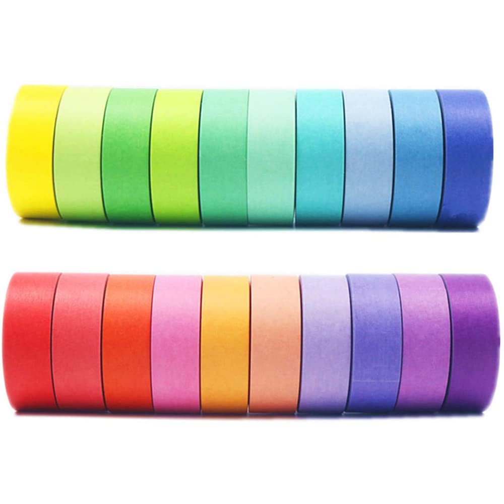 Coyanyu 20 Rolls Multicolor Washi Tape Set, Colored Masking Tape, Rainbow Colourful Sticky Pastel Washi Tape, Writable Washi Tapes for Painting Journal DIY Scrapbook Decorative Crafts 15mm x 5m