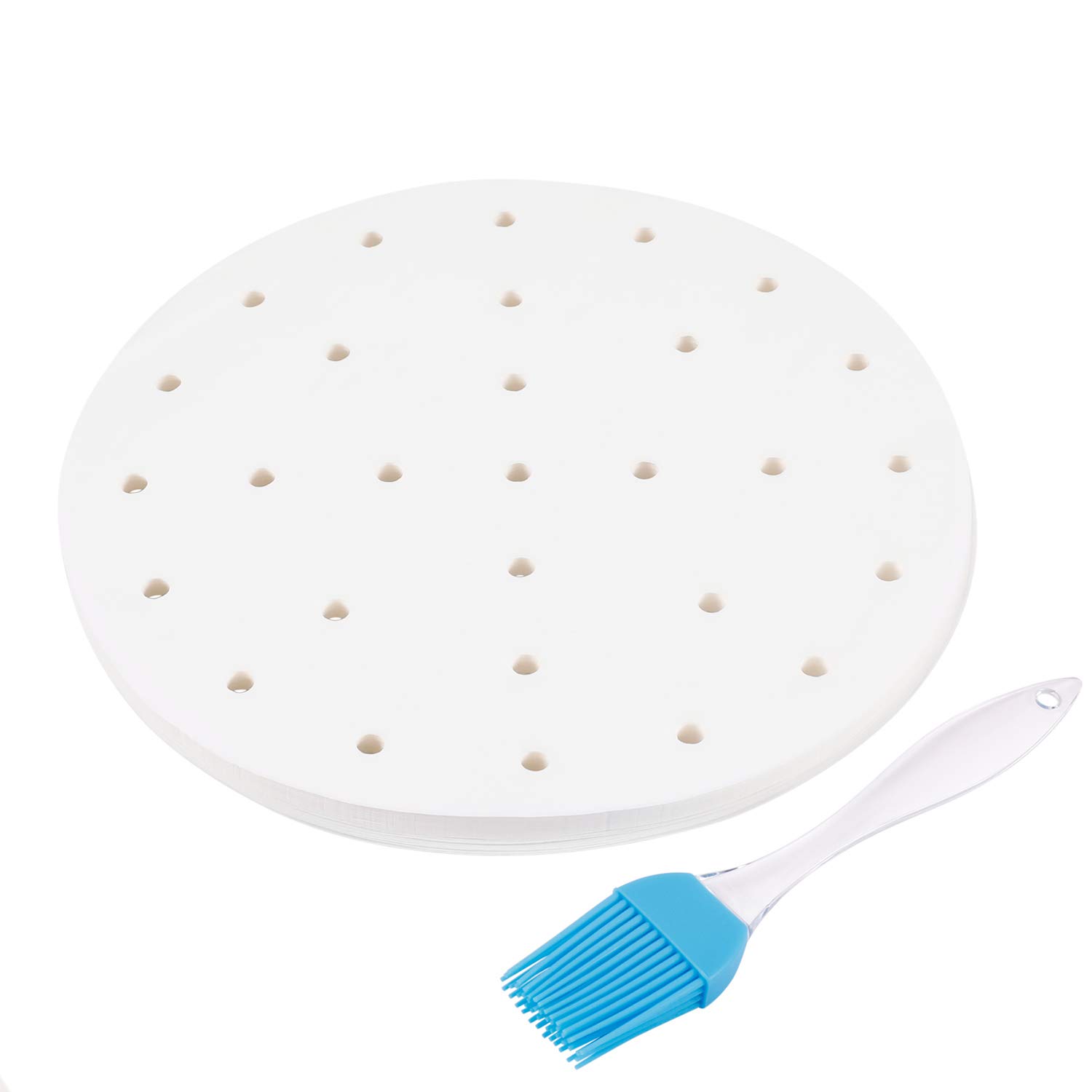 Flexzion 9 Inch Perforated Parchment Paper for Air Fryer Liners Round Unbleached 200 Sheets 5.3 5.8 QT AirFryer, Bamboo Steamer Basket, Baking Paper, Microwave, Oven Non-Stick Cooking