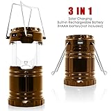 maxin Ultra Bright Camping Lantern with Rechargeable Batteries, Water Resistant Portable LED Solar Collapsible Camping Lantern Flashlights Torch for Outdoor (Golden)