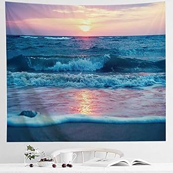 IcosaMro Beach Tapestry Wall Hanging, Large(60x82.7) Sea Ocean Wave Sun Cloud Landscape Scenery Nature Wall Art [Double-Folded Hems] Bohemian Home Decor for Bedroom, Dorm, College, Living Room, Blue
