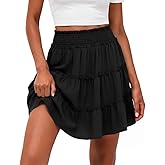 Lepunuo Womens Summer Flowy Mini Skorts Skirts Casual High Waisted Ruffle Tiered A Line Short Skirt with Pockets
