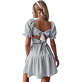 Narecte Summer Dresses for Women 2025,Tie Backless Swiss Dot Mini Dress,Ruffle Hem Flowy Casual Dresses