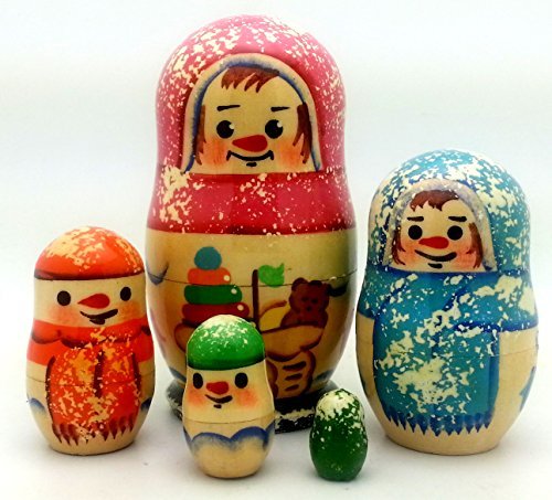 Snowman Russian Nesting Dolls Hand Painted 5 Piece Set 4 inch tall