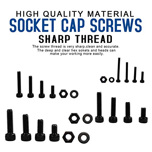 NINDEJIN M2 M3 M4 M5 Alloy Steel Socket Head Cap Screws Nuts Set 1060pcs Carbon Steel Screws Assortment Kit