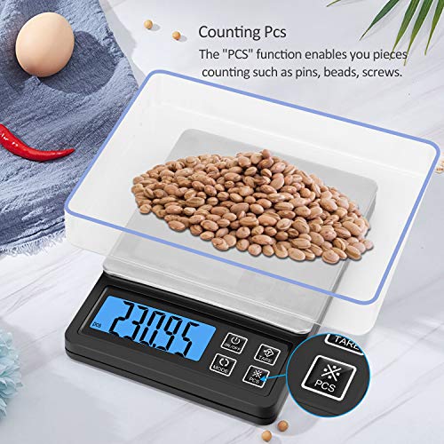 Zibet Rechargeable Digital Kitchen Scale Food Scale Jewelry Scale,0.01g-600g Pocket Scale with Backlit LCD Display,Tray,6 Units,Auto Off,PCS and Tare Function,Stainless Steel - Thumbnail 4