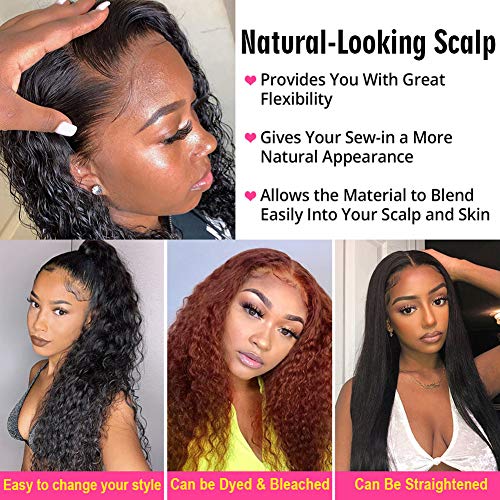 Human-Hair-Water-Wave-Lace-Front-Wig-Brazilian-Virgin-Remy-Hair-Wig-with-Baby-Hair-134-Ear-to-Ear-Curly-Wig-Glueless-Lace-Frontal-Wigs-Free-Part-Natural-Hairline18-Inch-Natural-Color