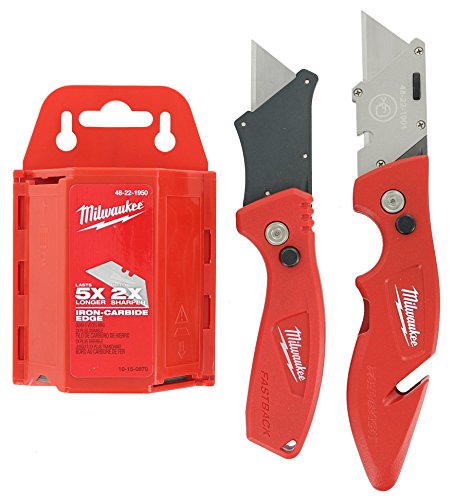 Milwaukee Fastback Flip Utility Knife 2 Piece Set with Razor Blade Dispenser and Disposal (50 Blades Included)