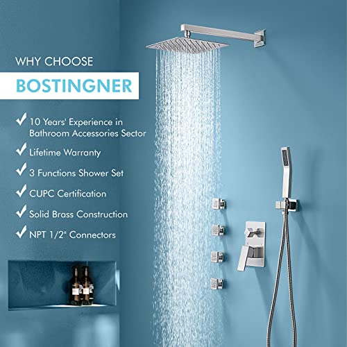 Bostingner Shower Body Sprays Systems, 10 Inch Rain Shower Wall Mounted, All Metal Multiple