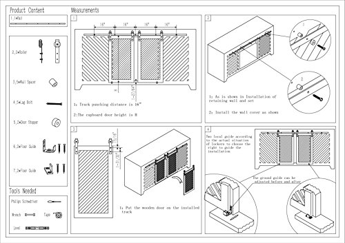 DIYHD 60" Brushed Stainless Steel Mini Strap Cabinet Barn Door Hardware To Hang 2 Door(No cabinet)