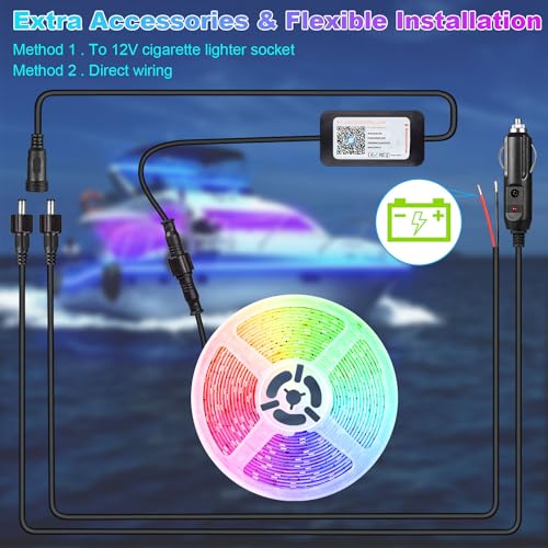 50FT/15M Boat LED Strip Lights Waterproof, Marine Pontoon Boat LED Strips, 12V RGB Light Strip with APP & Remote, IP67 Waterproof Exterior & Interior Lighting for Fishing Kayak, RV, Yacht, Jon
