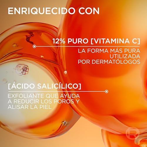 L'Oréal Paris Sérum Facial 12% Pura Vitamina C , Piel más luminosa y poros menos visibles, Reduce las arrugas, la despigmentación y los poros, Revitalift Clinical, 30 ml