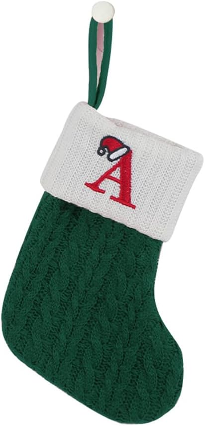 Stockings & Holders - CRSMHLPK 7 inch Mini Initial Christmas Stocking Monogram Embroidered Christmas Stocking red,White,Green Knit Mini Stocking Christmas Decorations A-Green-C06