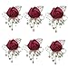 6 Pieces Handmade Groomsmen Silkflower Burgundy Rose Boutonniere Pin for Wedding Suit Groom Groomsmen Brooch Rose with Pearls Boutonniere(Wine Red)
