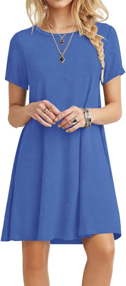 POPYOUNG Women's Summer Casual T Shirt Dresses Beach Dress 3XLarge, Beja Blue