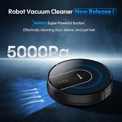 Bagotee Robot Vacuum cleaner with mop,Scheduled Cleaning with 3 Adjustable Suction Levels, 5000Pa Strong Suction, App/Alexa/Google Assistant Voice Control, Ideal for Carpet, Hard Floor