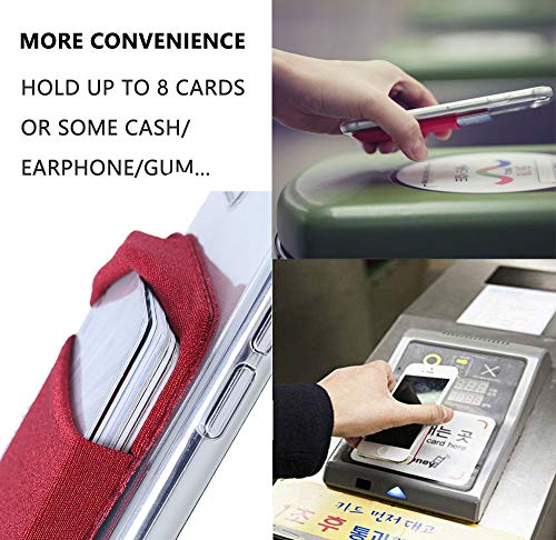 3Pack Cell Phone Card Holder[Double Secure with Pocket for ID/Credit Cards] for Back of Phone,Stick On Card Wallet Sticker Stretchy Lycra Fabric for iPhone,Android and Smartphones-Wine Red&Red&Black - Thumbnail 3