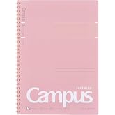 KOKUYO Spiral Lined Notebook, 10'' x 7'' Pastel Journal B5 Campus Soft Ring Notebooks with Dot 6 mm Ruled, 40 Sheets, Pink 1 Subject Notebook, Note Taking for School. Japan Import (SU-S111BT-P)
