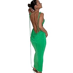 RARITYUS Women Maxi Dress Sexy Backless Draped