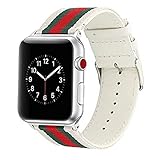 HUANLONG New Nylon Band Compatible with Apple Watch 38/40/42/44mm, Nylon with Leather Buckle Smart Strap Compatible for iwatch Series 1/2/3/4/5 (White/Green/Red, 42mm/44mm)