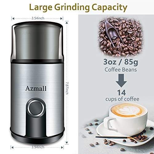 Spice Grinder - Azmall Coffee Bean Grinder Electric with Stainless Steel Blade, 3oz/85g Large Capacity, 200W Powerful Motor, Removable Grinding Cup, also for Pepper, Herbs, Nuts, Seeds, Grains - Thumbnail 2