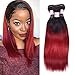 Top Hair Brazilian Ombre Burgundy Hair Extensions Black To Red Weave Brazilian Hair Ombre Weaves Straight Two Tone 3 Bundles 10 12 14 inches Total 150Gram