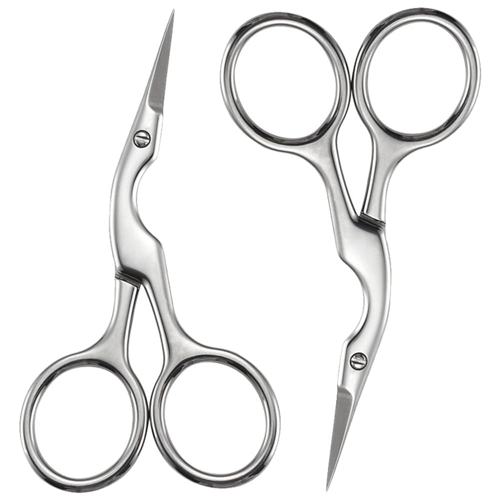 2 Pcs Brow Shaping Scissors Professional Stainless Steel Beauty Scissors Multi-Purpose Nail Scissors for Men and Women Trimming Eyebrows and Eyelashes (Sharp Edged Scissors)