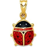 JewelryWeb 14k Yellow Gold Hollow Polished Enameled Ladybug Charm 22x11mm Wide Pendant Necklace for Women