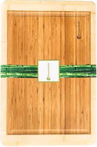 Bamboo Cutting Board with Beautiful White Edges. Measures 18x12 - Large, Thick, and Strong Chopping Board with Deep Drip Groove By Premium Bamboo