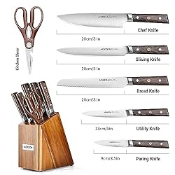 AOKEDA 7-Piece Kitchen Knife Set with Block, High