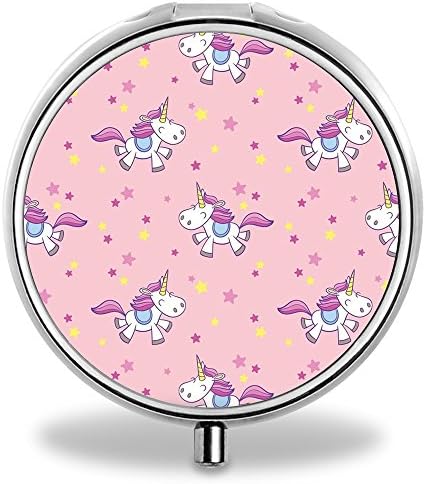 Compact 3 Compartment Medicine Case, IMLONE Customized Pink Unicorn Pill Organizer Metal Pill Box Pill Container for Purse, Travelling and Daily Needs