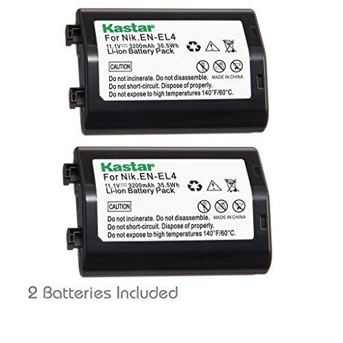 Kastar Battery (2-Pack) for Nikon EN-EL4, EN-EL4A, ENEL4, ENEL4A and Nikon D2Z, D2H, D2Hs, D2X, D2Xs, D3, D3S, D3X, F6 Camera, Nikon MB-D10, D300, D300S, D700, MB-40 Grip