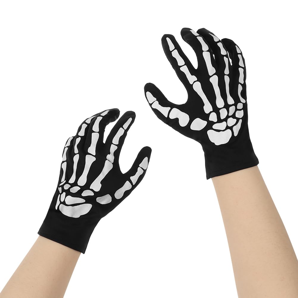 ITODA Skeleton Gloves Ghost Bones Gloves Outdoor Cycling Glove Halloween Full Finger Glove Fancy Dress Cosplay Dance Costume Party Supplies Stage Show Props