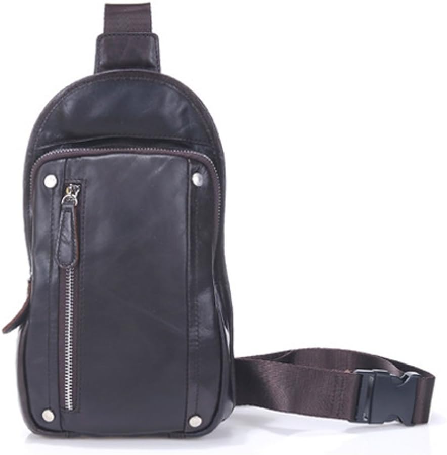Gendi Mens Retro Leather Chest Bag Backpack Sport Hiking Travel Cross Chest Shoulder Daypack Sling Bag (Coffee)