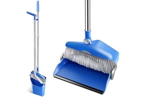 MASTERTOP Broom and Dustpan Set, Broom with Dustpan Combo with Long Handle, Upright Dust Pan and Sweeping Brooms for Home Kit