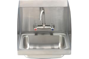 Commercial Hand Sink with Faucet and Sidesplash-Bokaiya 17x15 Inch Wall Mount Hand Washing Basin Stainless Steel Utility Sink 16 Gauge Small Wall Mount Kitchen Sink for Restaurant, Bar, Garage