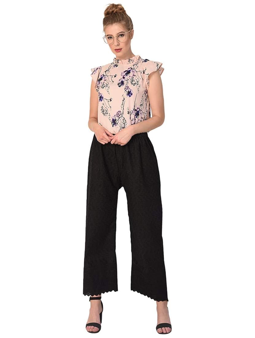 lookline women's lucknow chicken art work embroidred cotton palazzo