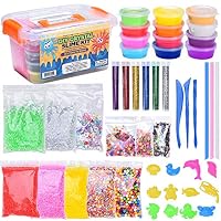 EPIQUEONE DIY Slime Kit: 47 Piece Fluffy Slime Making Supplies, 12 Cups Crystal Slime Colorful Foam, Fishbowl Beads, Glitter, Slime Tools & Container for Holidays, Birthdays