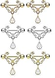 Pierced Owl CZ Set Heart Filigree with Tear Drop CZ Dangle Nipple Bars Barbells Rings - 14G 316L Stainless Steel - Sold as a Pair