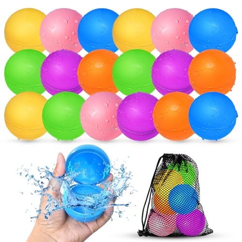 18 Stück Wasserbomben Wiederverwendbar,Silikon Wasserbomben Selbstschließend magnetische Spritzbälle,Sommer Wasserspielzeug für Kinder im Alter von 3-