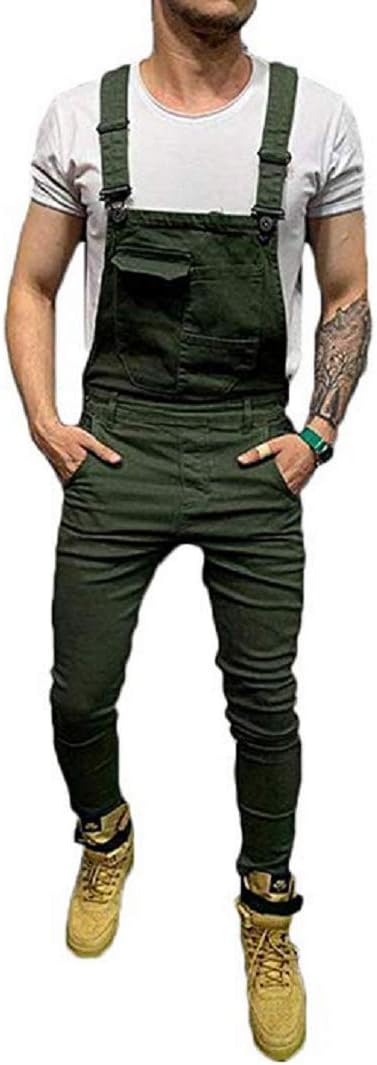 Mekysd Men's Denim Bib Workwear Fashion Denim Jumpsuit Slim Fit Jumpsuit with Pocket