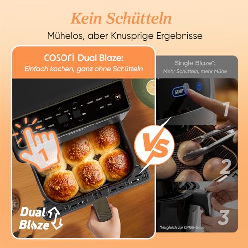 COSORI Dual Blaze Tech Airfryer, 6.4 L Hot Air Fryer, Top and Bottom Heat for 67% More Even Heating, Metal Interior, NTC Precision Temperature Control and WiFi Connection
