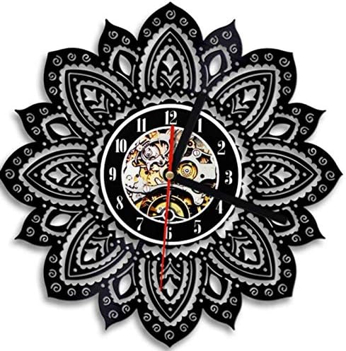 MFHYSJ Vinyl wall clock, modern design psychedelic crafts mandala yoga Buddha vinyl wall clock, Easter gift black classic fashion