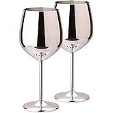 TJ Wine Glasses Stainless Steel Set of 2, Unbreakable Wine Glass 17oz, Wine Accessories Cool Wine Glass, Wine Goblets for Outdoor, Travel, House Warming, Valentines, Anniversary, Silver