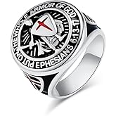 jonline24h Knights Templar Full Armor of God Ring for Men - Stainless Steel Ephesians 6:13-17 Engraved Red Cross Crusader Jewelry, Christian Spiritual Warfare Gift