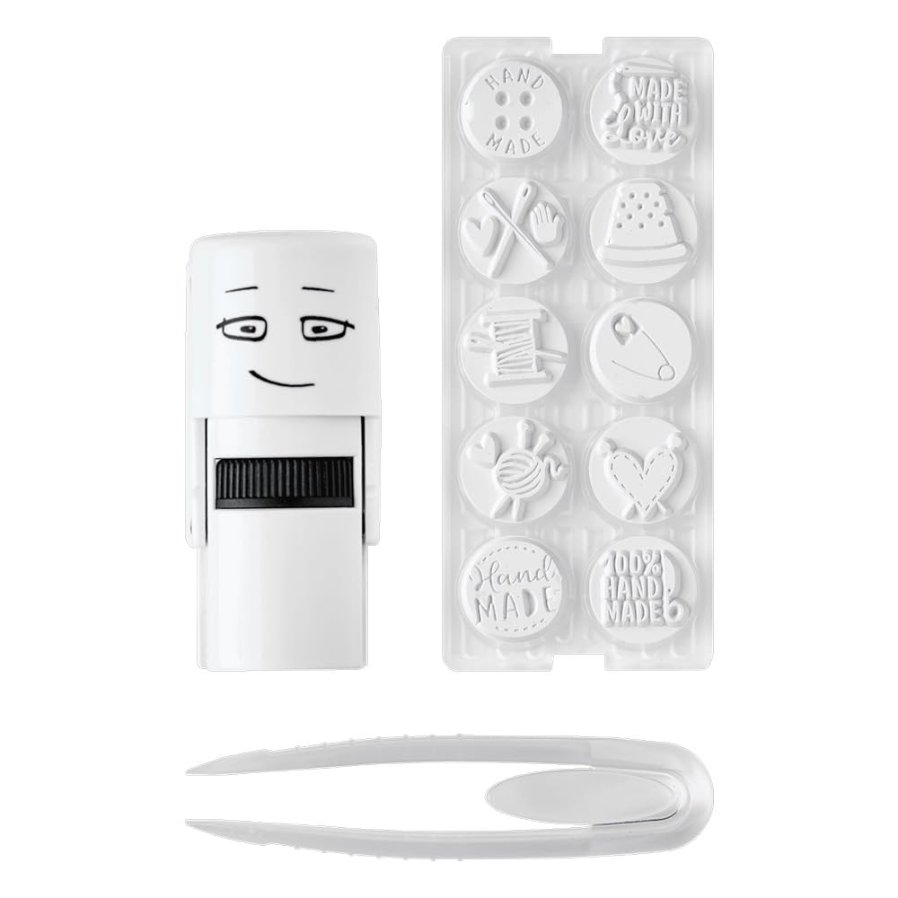 COLOP Little NIO Hand Made Stamp Set - This Set Contains a Stamp Including Grey Ink pad and 10 Different Designs on The Theme Handmade, 6.5 cm, White