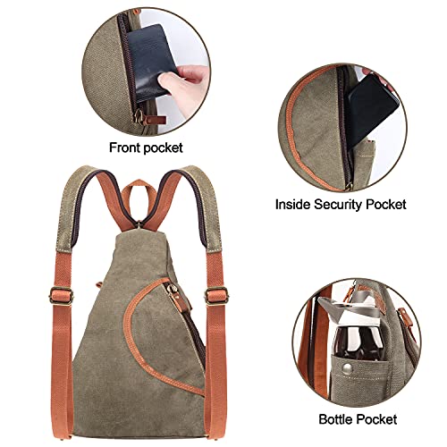 POEYLEJA Canvas Sling Bag Men & Women, Convertible Shoulder Chest Daypack, Crossbody Backpack Outdoor Hiking Travel Cycling Military Green